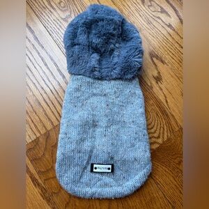 Gray Furry Dog Sweater Jacket with hood M in small breed